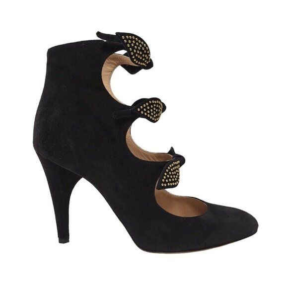 Chloé Mike Black Suede Studded Bow Cut-Out Heel Bootie - Picture 3 of 16